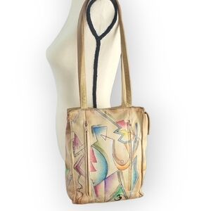Vintage SAM SAM Tan Hand Painted Southwestern Vibe Genuine Leather Bag